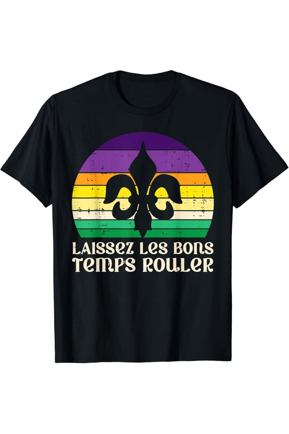 Laissez Les Bons Temps Rouler Fleur Lis Mardi Gras Women T-Shirt BLACK S-5XL