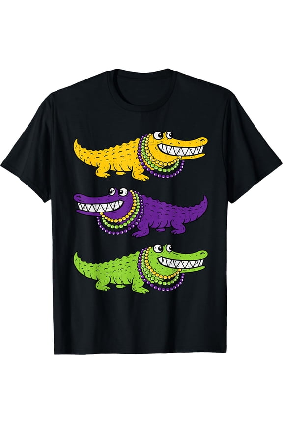 Mardi Alligator Mardi Gras Alligator Crocodiles Men Women T-Shirt BLACK S-5XL