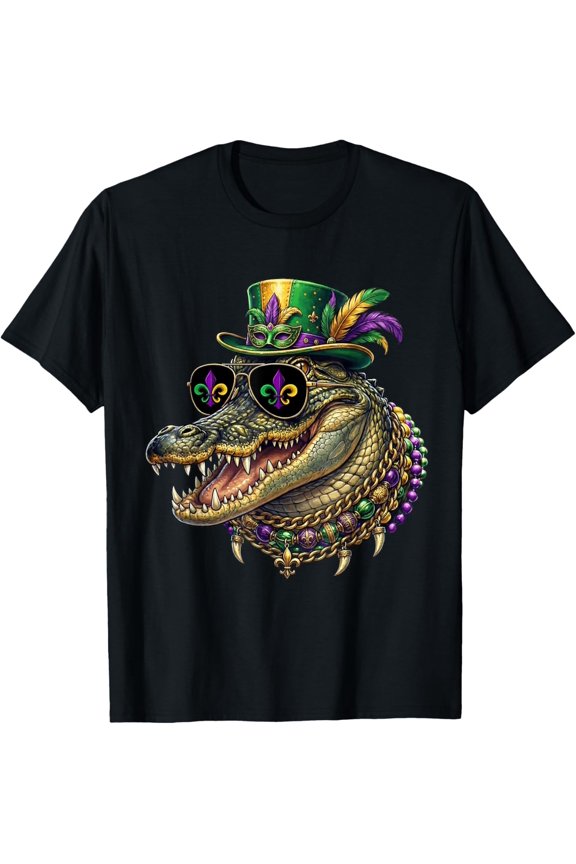 Mardi Alligator Mardi Gras Alligator Outfit Funny Mardi Gras T-Shirt BLACK S-5XL