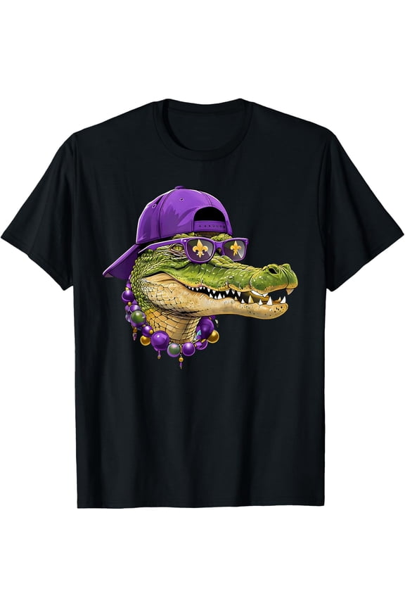 Mardi Alligator Mardi Gras Alligator Outfit Men Women Mardi Gras T-Shirt BLACK S-5XL