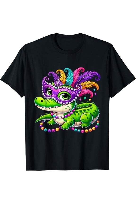 Mardi Alligator Mardi Gras Alligator Outfit Men Women Mardi Gras T-Shirt BLACK S-5XL