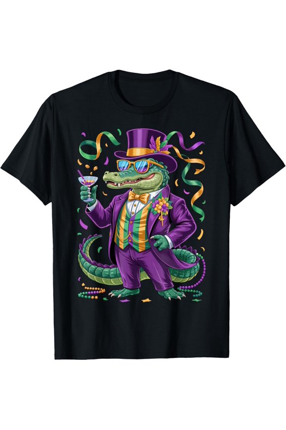 Mardi Alligator Mardi Gras Alligator Outfit Men Women T-Shirt BLACK S-5XL