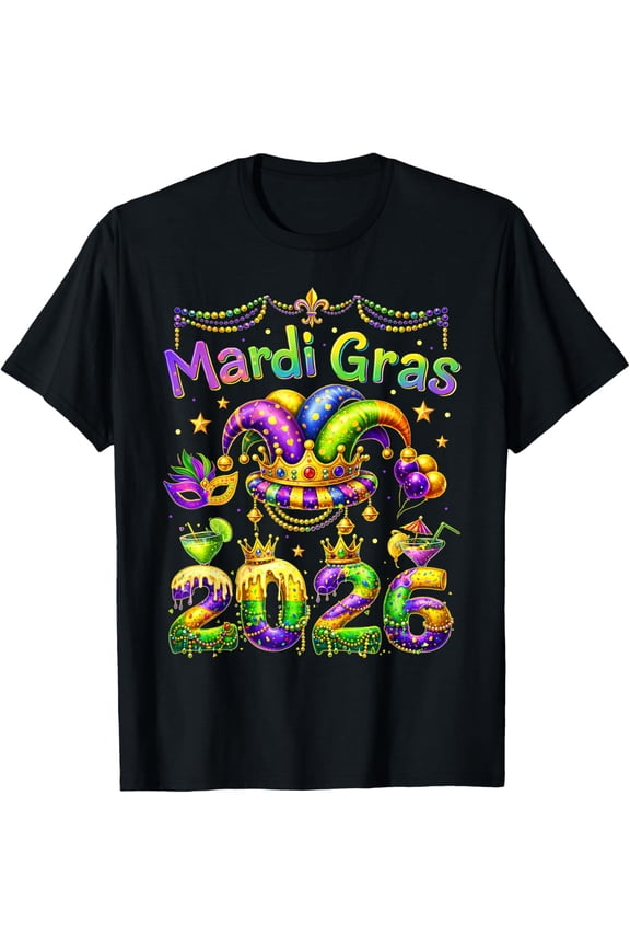Mardi Gras 2026 Carnival Jester Beads Parade Men Women T-Shirt BLACK S-5XL