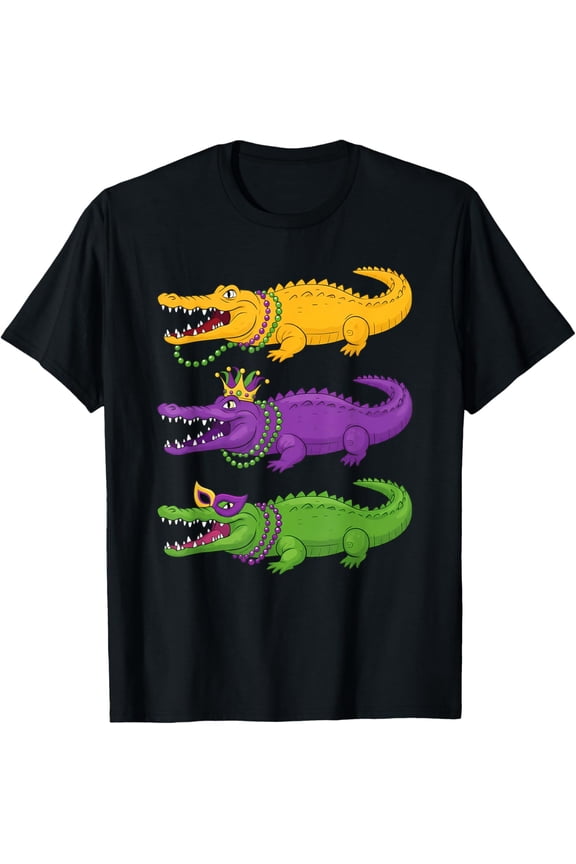 Mardi Gras Ali Alligator Crocodiles Beads Louisiana Women Men T-Shirt BLACK S-5XL