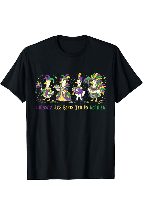 Mardi Gras T-Shirt Laissez Les Bons Temps Rouler Let Good Times Roll BLACK S-5XL