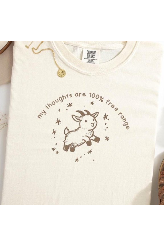 My Thoughts Are Free Range Cute Goat Funny Graphic Tee WHITE Unisex S-5XL Shirt