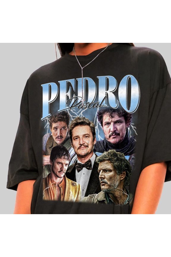 Pedro Pascal Collage Fan Graphic Tee Retro Celebrity Shirt BLACK Unisex S-5XL Shirt