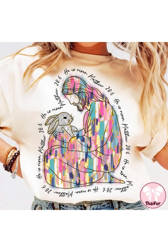 Retro Brushstroke He Is Risen Jesus Egg Day Spring Tee WHITE Unisex S-5XL Shirt