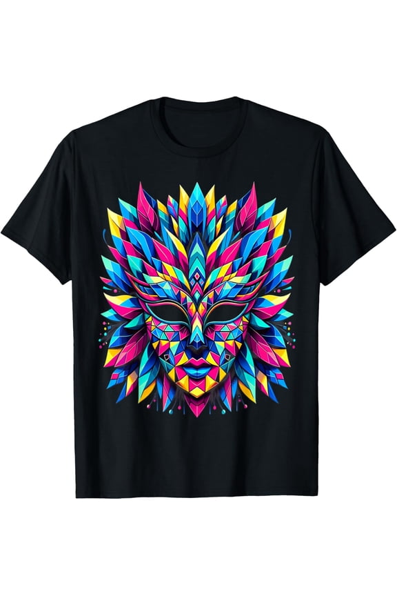 Retro Carnival Mask Brazil Rio T-Shirt BLACK Unisex S-5XL Hot Trending Shirt