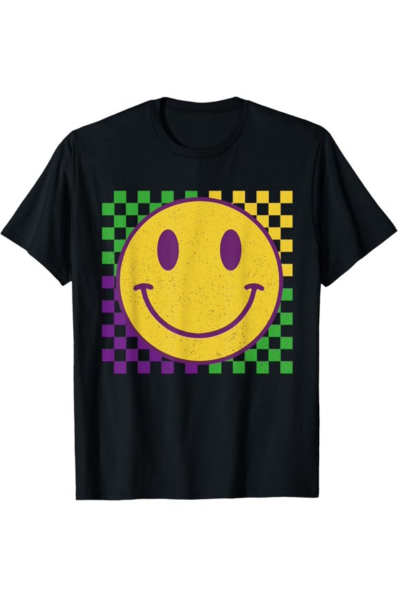 Retro Vintage Mardi Gras Carnival Smile Face Men Women T-Shirt BLACK S-5XL
