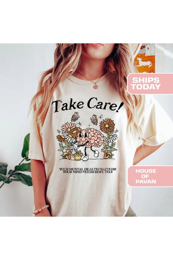 Take Care Self Love Mental Health Vintage Oversized Tee WHITE Unisex S-5XL Shirt