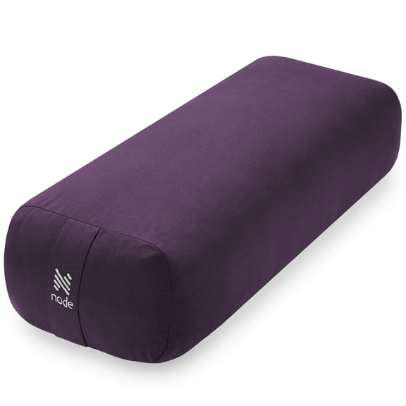 Node Fitness Yoga Meditation Cushion, 25" x 12" Rectangular Bolster with Organic Cotton Cover - Purple