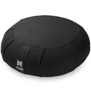 Node Fitness Zafu Meditation Cushion, 15" Round Buckwheat Yoga Pillow with Organic Cotton Cover - Black