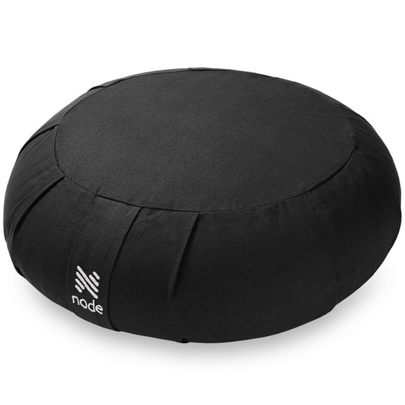 Node Fitness Zafu Meditation Cushion, 15" Round Buckwheat Yoga Pillow with Organic Cotton Cover - Black
