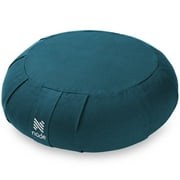 Node Fitness Zafu Meditation Cushion, 15" Round Buckwheat Yoga Pillow with Organic Cotton Cover - Teal