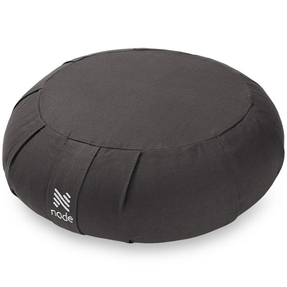 Node Fitness Zafu Meditation Cushion, 15" Round Buckwheat Yoga Pillow with Organic Cotton Cover - Gray