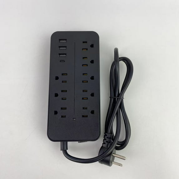 Nodeqore Power strips, Black Surge Protector with Outlets - Spacious Design for Large Plugs, Flat Plug, 20W USB C Charging for Home, Office