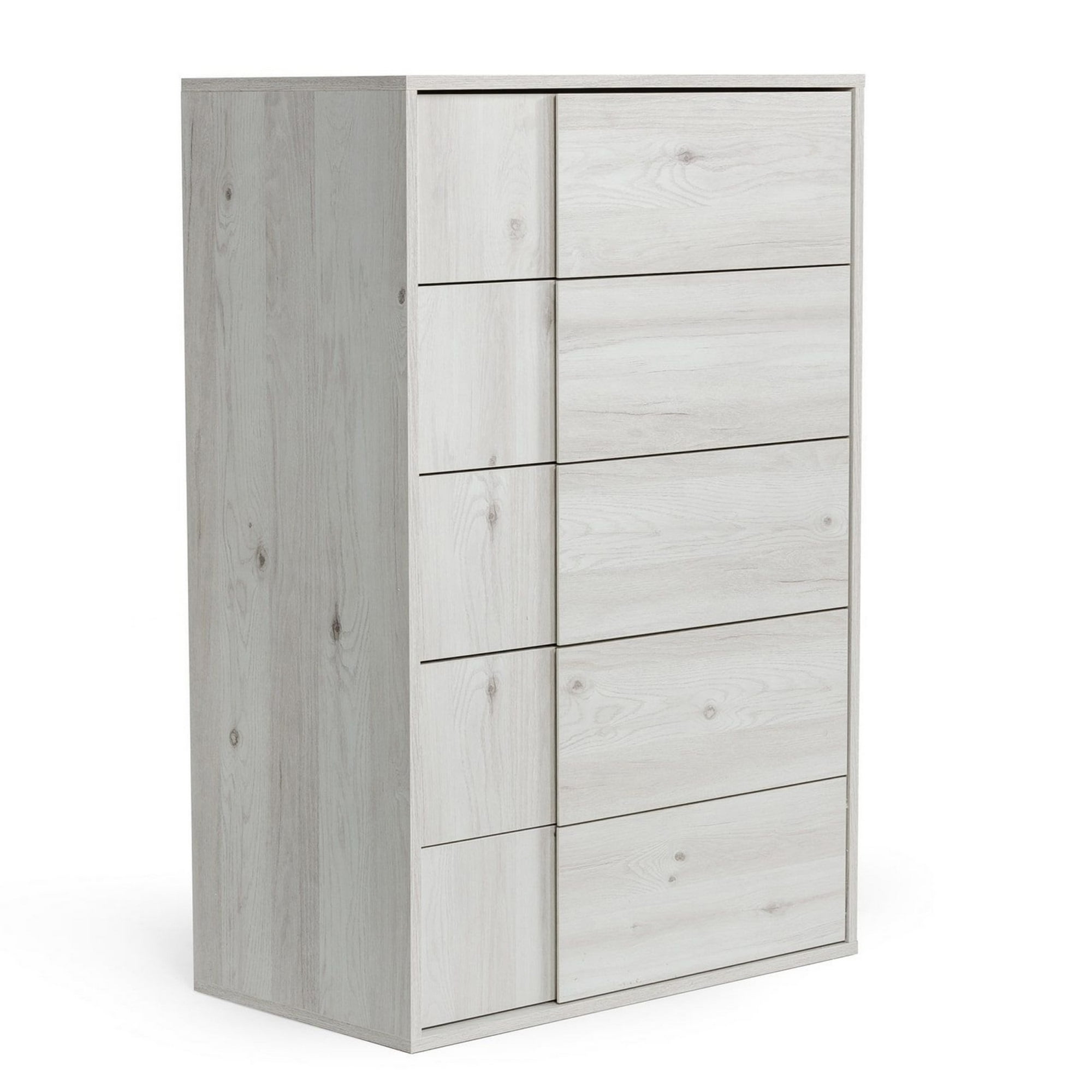 Noe Zid 50 Inch Tall Dresser, 5 Drawers, White Oak, Wood Grain Details