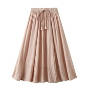 NoeCare Cotton Linen Shirts for Women Flowy Midi Skirt Summer Maxi Skirt A Line Beach Skirt Elastic Waist Skirt Casual Skirts