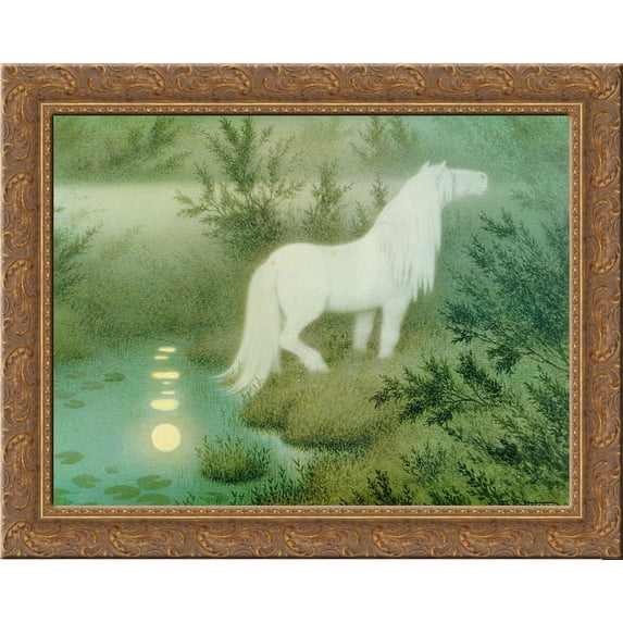 Noekken Som Hvit Hest 24x20 Gold Ornate Wood Framed Canvas Art by Theodor Severin Kittelsen