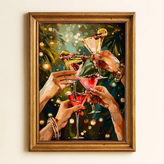 Noel Cheers Art, Festive Cocktail Print, Martini Bar Decor, Vintage Noel, Festive Drink Print, Bar Cart Wall Art, UNFRAMED PAPER POSTER, Home Decor, Vintage Gift, Living Room Dercor
