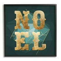 Noel Glam Christmas Typography Green Geometric Shapes Holiday Framed Art Print Wall Art, 17x17