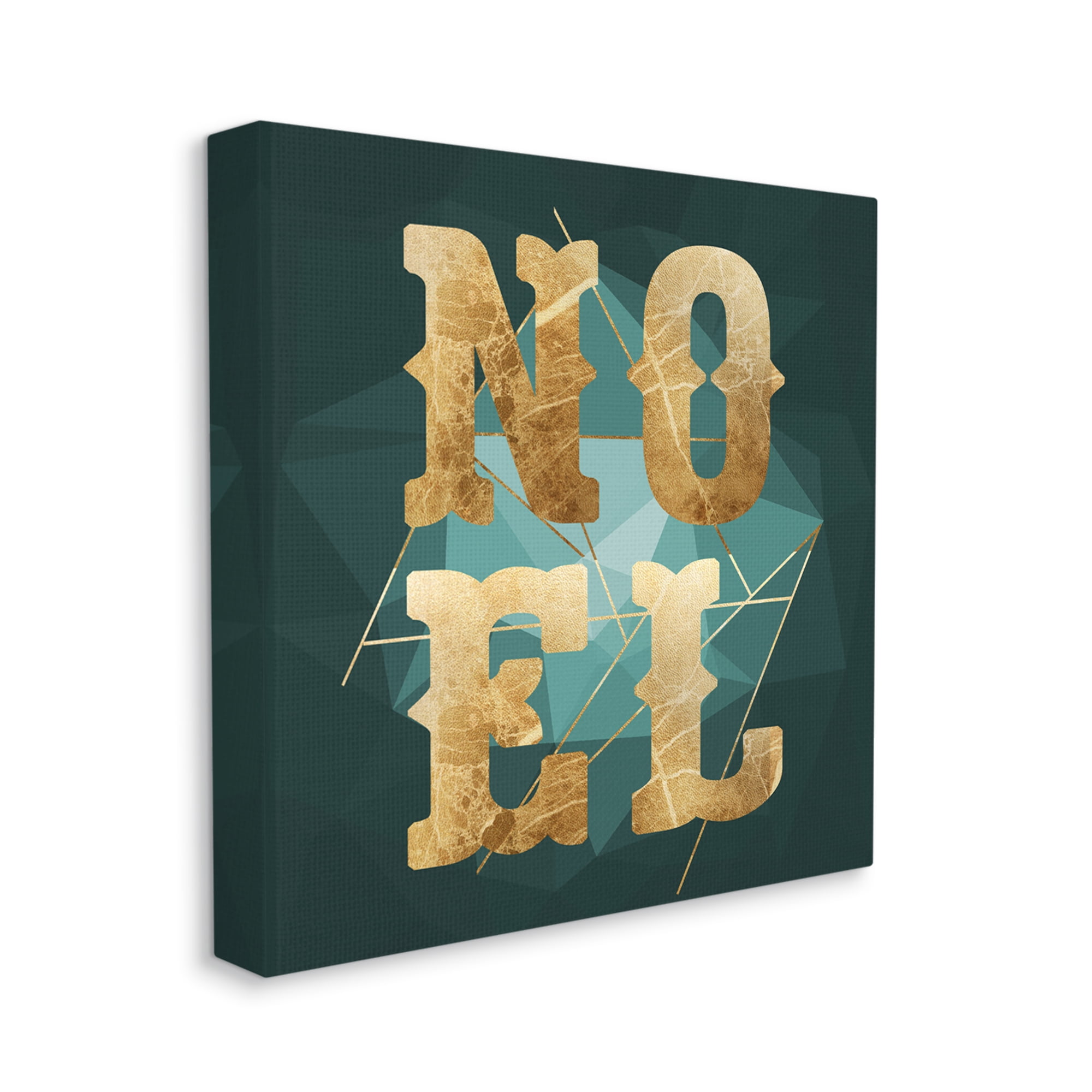 Noel Glam Christmas Typography Green Geometric Shapes Holiday Gallery-Wrapped Canvas Print Wall Art, 17x17