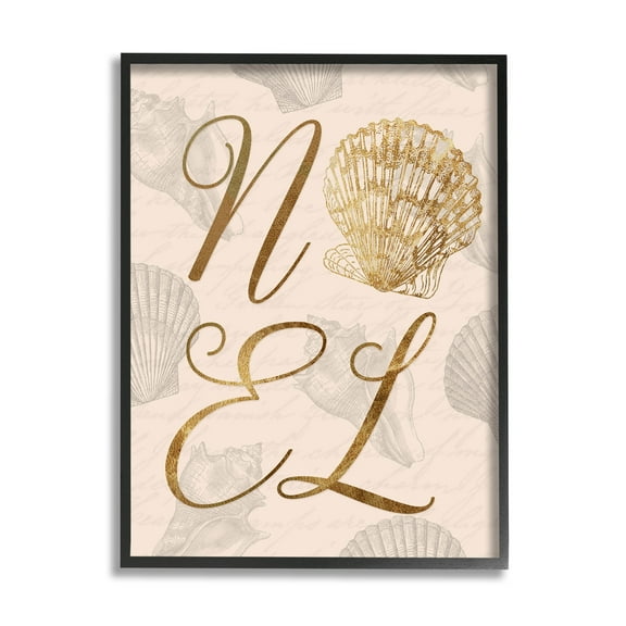 Noel Holiday Seashell Detail Holiday Graphic Art Black Framed Art Print Wall Art