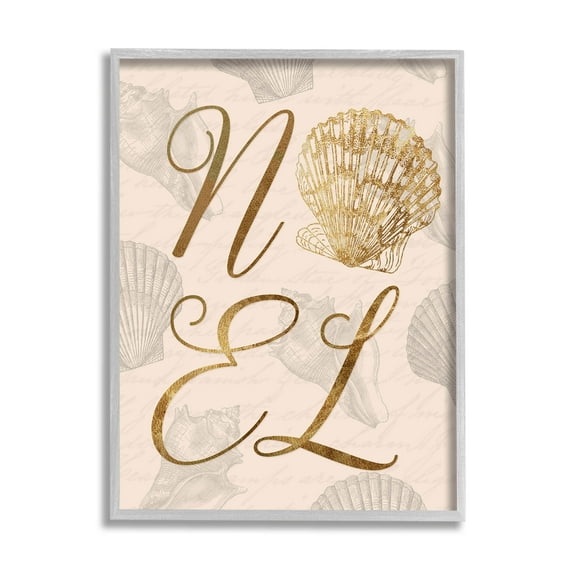 Noel Holiday Seashell Detail Holiday Graphic Art Gray Framed Art Print Wall Art