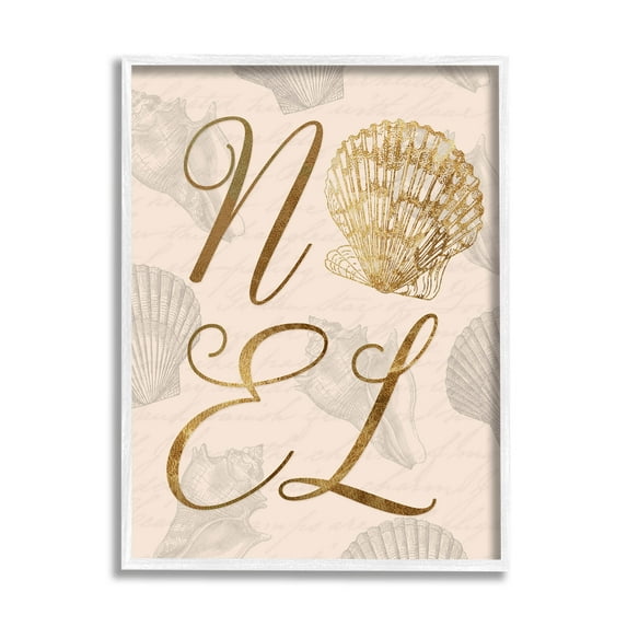 Noel Holiday Seashell Detail Holiday Graphic Art White Framed Art Print Wall Art