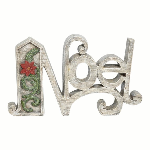 Noel Holly Distressed Grey Red 4.5 inch Resin Decorative Tabletop Sign