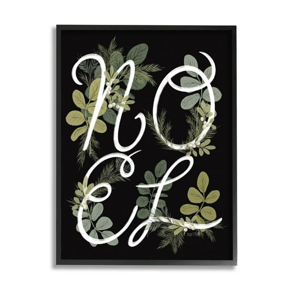 Noel Intertwined Botanical Leaves Holiday Graphic Art Black Framed Art Print Wall Art