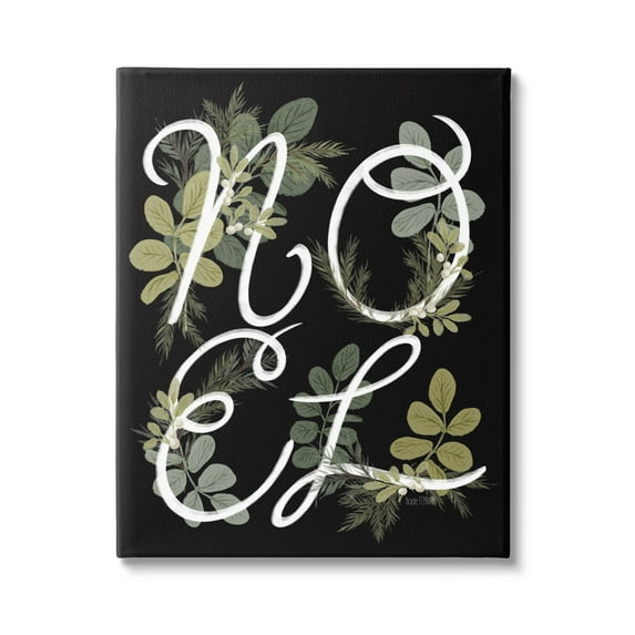 Noel Intertwined Botanical Leaves Holiday Graphic Art Gallery Wrapped Canvas Print Wall Art