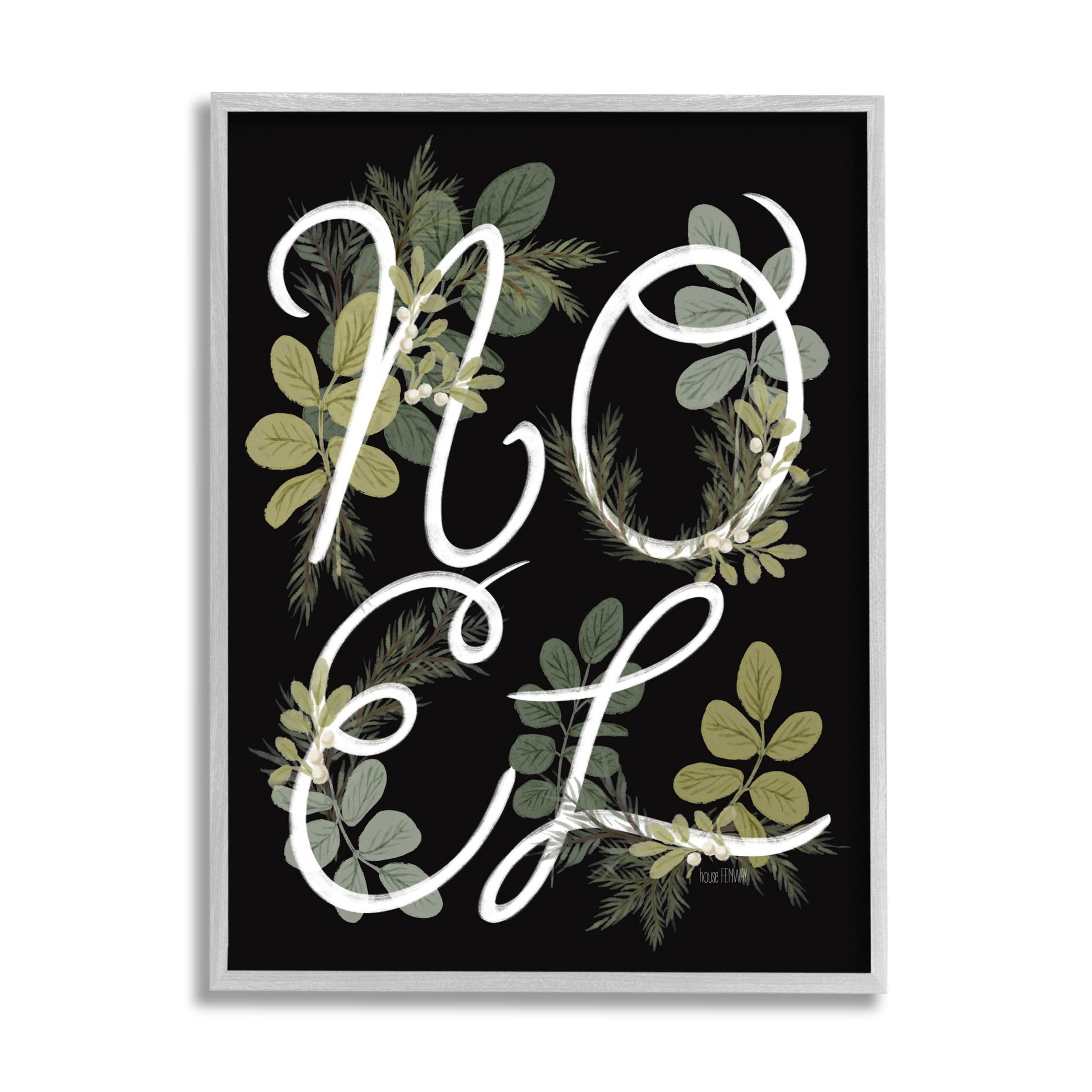 Noel Intertwined Botanical Leaves Holiday Graphic Art Gray Framed Art Print Wall Art