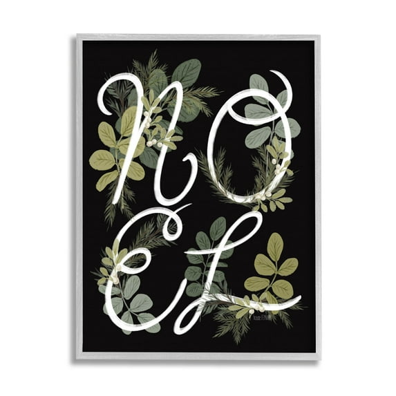 Noel Intertwined Botanical Leaves Holiday Graphic Art Gray Framed Art Print Wall Art