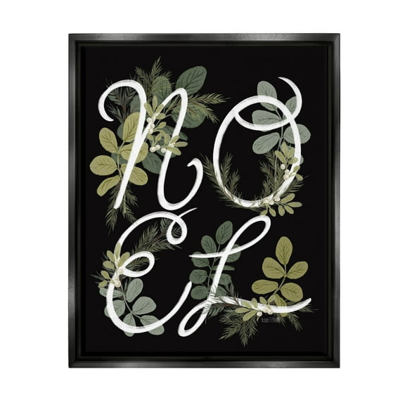 Noel Intertwined Botanical Leaves Holiday Graphic Art Jet Black Framed Art Print Wall Art