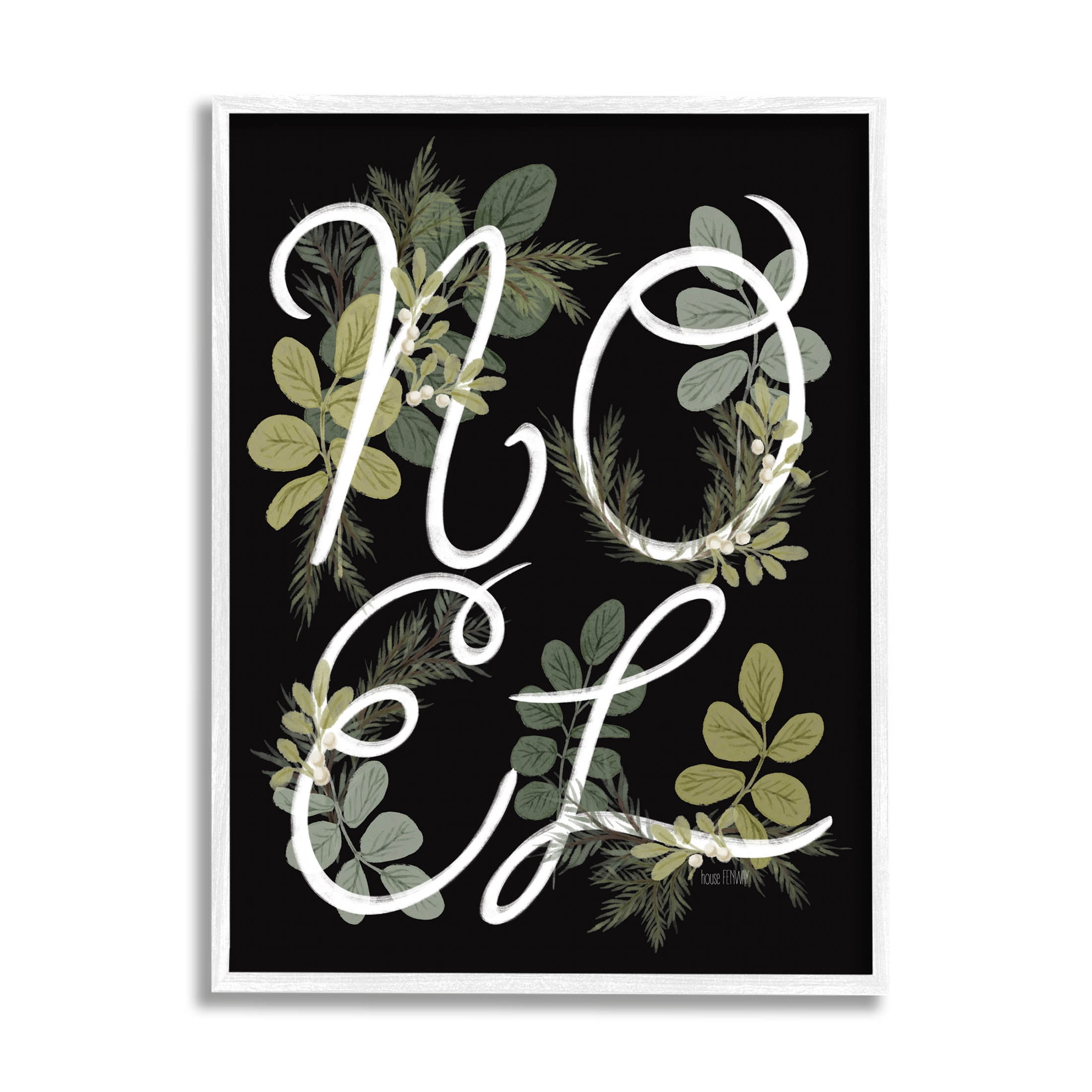 Noel Intertwined Botanical Leaves Holiday Graphic Art White Framed Art Print Wall Art