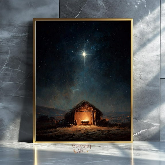 Noel Manger Wall Art Nativity Scene Print Holy Night Star Artwork UNFRAMED PAPER POSTER, Home Decor, Vintage Gift, Living Room Dercor