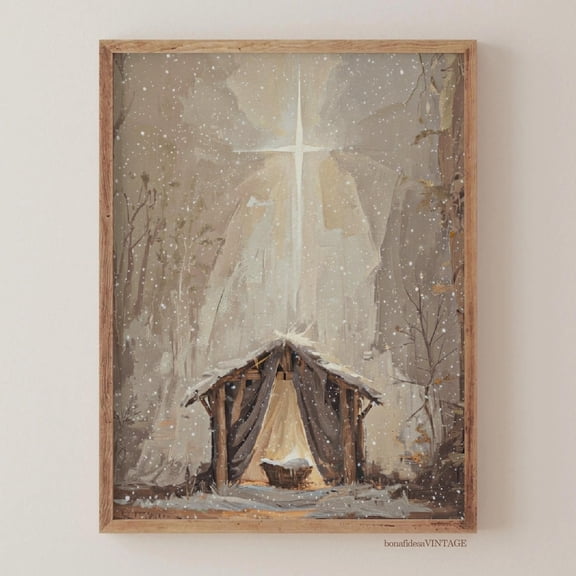 Noel Manger Wall Art, Nativity Wall Art, Christian Wall Art, Jesus Nativity Print, Noel Star Art, Manger Painting UNFRAMED PAPER POSTER, Home Decor, Vintage Gift, Living Room Dercor