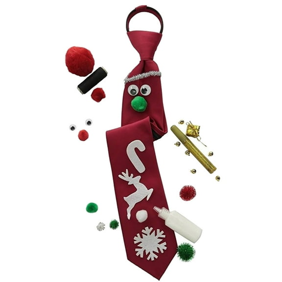 Noel Mens Red Satin Make Your Own Ugly Christmas Reindeer Tie Kit