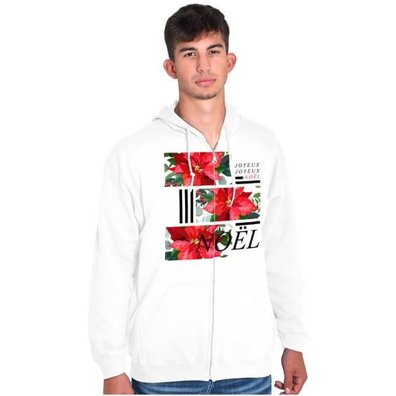 Noel Poinsettia Christmas Flower Unisex Fleece Graphic Zip Up Hoodie Brisco Brands 5X