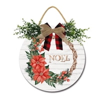 Noel Sign Front for Door Decoration, 12 in Round Wood Wreaths Wall Hanging Outdoor, Farmhouse, Porch, for Spring Summer Fall All Seasons Holiday Christmas