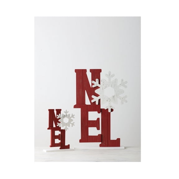Noel Table Decor, Red with White Snowflakes, Set of 2, One Large and One Small