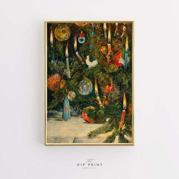 Noel Tree Painting, Vintage Noel Decor Print Wall Art, Muted Neutral Moody Rustic Winter Decor, Noel Gift Idea, Noel. UNFRAMED PAPER POSTER, Home Decor, Vintage Gift, Living Room Dercor