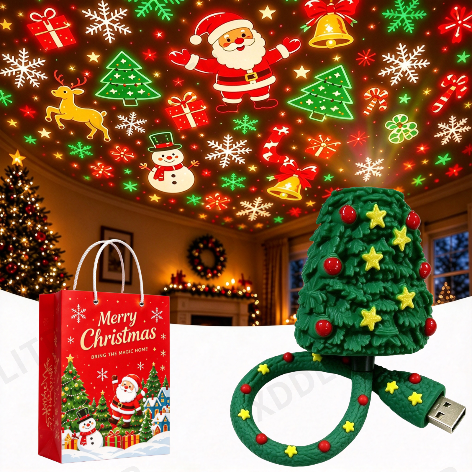 Inside Home Tree Noelglow Christmas Projection Light, Adjustable Bendable Hose Christmas ...
