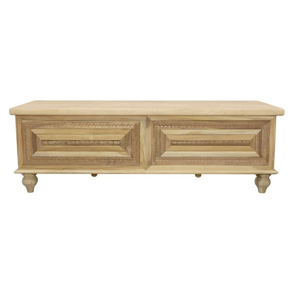 Noelle 55" Storage Bench in Traditional Distressed White on Teak Solid Wood