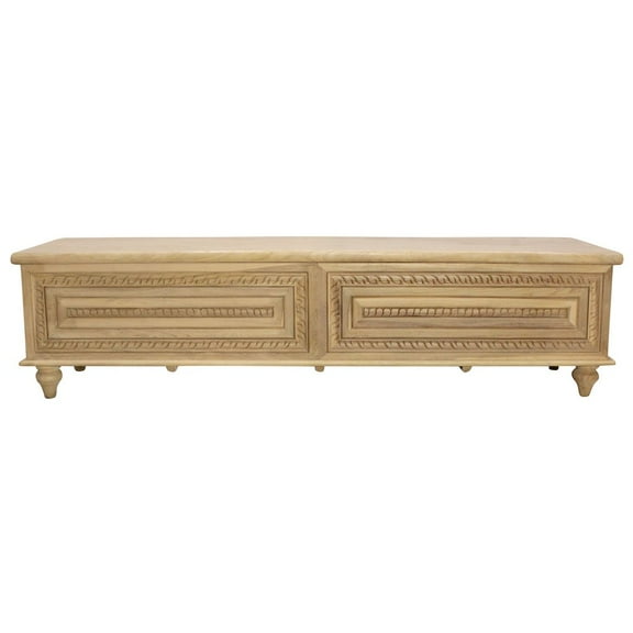 Noelle 71" Storage Bench in Traditional Distressed White on Teak Solid Wood