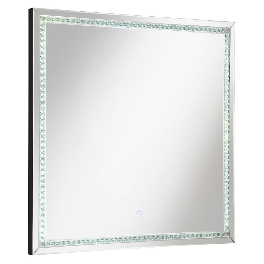 Modern Silver Square Wood Dresser Mirror with LED Lights