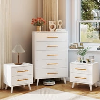 Noelse 3 Piece Bedroom Furniture Set, 5 Drawer Dresser with 2 Nightstands, Modern Wood Storage Organizer with Drawers for Bedroom, Living Room, White