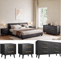 Noelse 3 Piece Bedroom Furniture Set, 6 Drawer Dresser with 2 Nightstands, Modern Wood Storage Organizer with Metal Handles for Bedroom, Living Room,Black